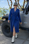 Women's Winter Double-Breasted Collar Basic Blue Midi Cashmere Coat - 3