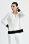 Ecru Black Women's Jacket with Patterned Hem - 2