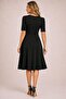 Women's Short Sleeve Asymmetrical Collar Detailed Midi Crepe Dress - 4