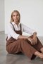 Women's Milk Coffee Color Gabardine Gardener Overalls with Front Pockets and Straps Alc-X12186 - 3