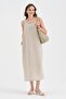 Women's 100% Linen Striped Sleeveless Design Long Dress