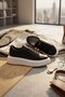 Women's Black/White Leather Sneaker - Thick Soled Casual Daily Shoes - 3