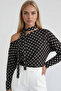 Women's coffee polka dot boat neck halter batwing sleeve cotton blouse alc-x15443 - 3