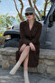 Women's Winter Double-Breasted Collar Basic Brown Midi Cashmere Coat - 4