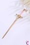 Pink Dangling Stone Sword Design Gold Metal Knob Hairpin 20cm - Stylish Gothic Style Stick Hairpin - 3