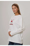 White Printed Long Sleeve Cotton T-Shirt Suitable for Hijab - 6
