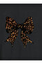 Black Crew Neck Bow Printed Women's T-Shirt - 2