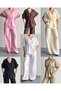 Washable Muslin V-Neck Short Sleeve Set - 3