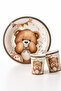 Teddy Bear Coffee Retro Color Themed Cardboard Plate and Cup Set of 8 - 2