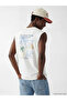 Ecru Crew Neck Printed Men's Sleeveless T-Shirt - 6