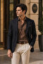 Men's Brown Pinstripe Long Sleeve Shirt - 6