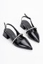 Open Back, Stone Detailed, Pointed Toe, Low Heel, Daily Ballerina Women's Heeled Shoes - 4