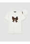 White Crew Neck Bow Printed Women's T-Shirt - 4