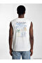 Ecru Crew Neck Printed Men's Sleeveless T-Shirt - 3