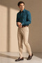 Men's Green Pinstripe Long Sleeve Shirt - 2