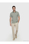 Green Polo Collar Striped Men's T-Shirt - 5