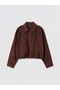 Brown Shirt Collar Women's Suede Look Jacket - 7