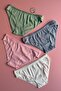 Women's 4-Pack Cotton Pink, Soft Blue, Green, and Ecru Color Ribbed Flexible Triangle Slip Panties