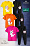 Children's Cat with Ribbon Side Standing 3-Piece T-Shirt Tracksuit Set