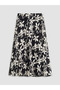 Black Floral Chiffon Pleated Skirt with Elastic Waist - 6