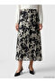 Black Floral Chiffon Pleated Skirt with Elastic Waist - 5