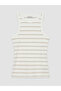 Beige Crew Neck Striped Women's Tank Top - 3