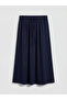 Navy Blue Elastic Waist Flared Skirt - 3