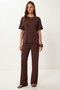 Belt Detailed Modal Top and Bottom Set Lnt0032 Brown