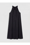 Black Gathered A-Line Modal Blend Dress - 3