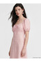 Pink A-Line Floral Balloon Sleeve Dress