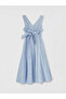 Blue Striped Bowknot Waist-Slit Dress - 4