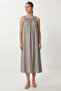Washable Long Viscose Dress with Straps Lfg0186 Gray - 2