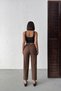 Women's Bitter Brown Elastic Waist Carrot Cut Ankle Length 100% Cotton Linen Trousers - 6