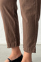 Women's Bitter Brown Elastic Waist Carrot Cut Ankle Length 100% Cotton Linen Trousers - 4