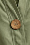 Women's Khaki Green Large Size Big Single Button Washed Cotton Linen Folded Sleeve Shirt Blouse - 2