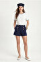 Women's Marine Collar Embroidered 100% Cotton Short Sleeve White Knitted T-Shirt - 2