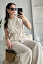 Women's Linen Set – Belted Blouse and Wide-Leg Pants Two-Piece Set - 3