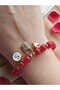 Red Agate Stone Letter, Zircon Lock Heart Charm Steel Bracelet - 2