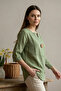 Women's Khaki Green Large Size Big Single Button Washed Cotton Linen Folded Sleeve Shirt Blouse - 3