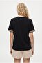 Women's Marine Collar Embroidered 100% Cotton Short Sleeve Black Knitted T-Shirt - 6