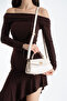 Nçs Cream Lock Detailed Baguette Women's Crossbody Bag - 3