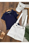 Sailor Polo Collar Hat Anchor Embroidered Linen Lycra Salopet Summer Baby Boy-Child Set - 3