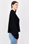 Women Ribbed Collar Knitted Sweater, Black - 3
