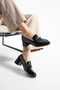 Calista Genuine Leather Black Patent Leather Women's Thick Heeled Shoes - 3