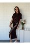 Cross-Striped Skirt Modal Suit Brown - 2