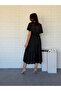 Draped Satin Dress Black - 3