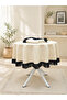Black Crimped Fringed 100% Cotton Buldan Handmade Authentic Plain Linen Fabric Round Tablecloth