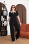 New Season Shirt Collar Zipper Closure 2-Piece Top and Bottom Set - Black - 2