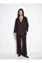 Brown Double-Breasted Collar Textured Modal Blend Women's Kimono - 2