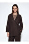 Brown Double-Breasted Collar Textured Modal Blend Women's Kimono - 4